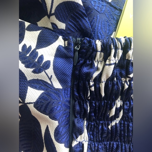 NEW STELLA M’LIA Jacquard Hi Low Fit Flare Navy Floral Dress Size L - Picture 10 of 12